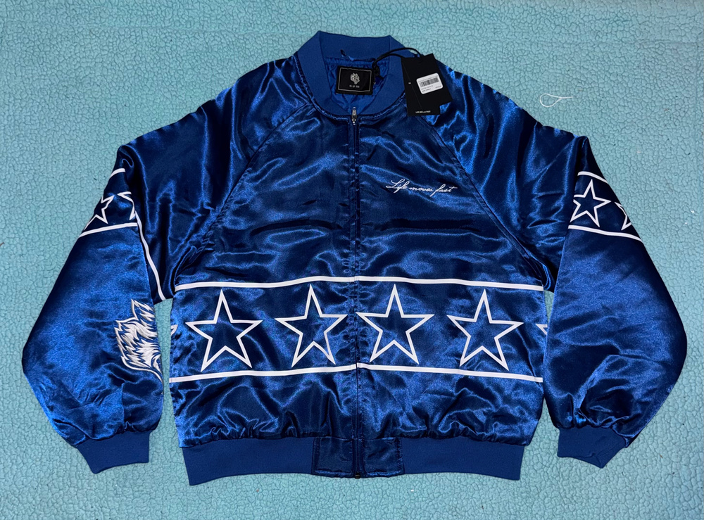 Darc Sport Satin Bomber Jacket Blue White Stars Size Medium